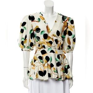 PATBO Printed Plunge Neckline Blouse Size: M
